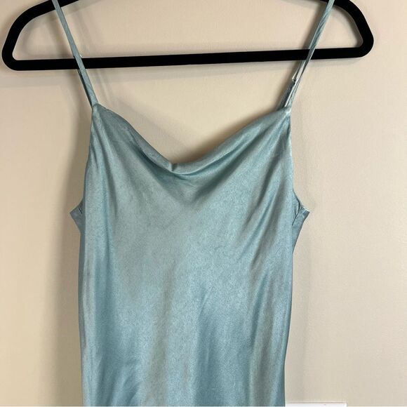 Lanston NWT Seafoam Green Bias Cut Mini Slip Dress Lined Metallic Sheen Green XS - Picture 12 of 13